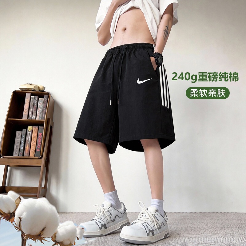 2026 Summer Cotton Three-Stripe Shorts for Men, Pure Cotton Short-Sleeve Couple's Trendy Brand Three-Stripe Loose Fit Men's Shorts