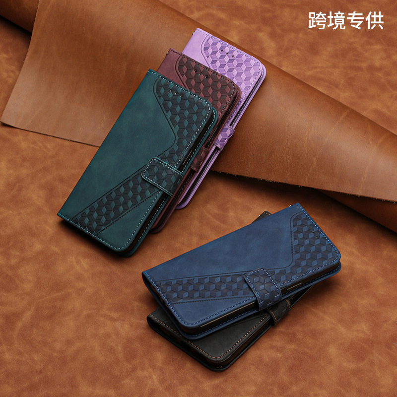 For Apple iPhone14 Phone Case Samsung Skin-feeling Diamond Embossed Leather Case S22 Card Flip Cover Protective Case