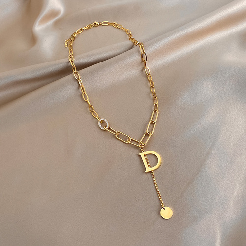 Titanium Steel Letter D Pendant Necklace Women's Light Luxury Niche Clavicle Chain  New Trendy Long Sweater Chain Accessories