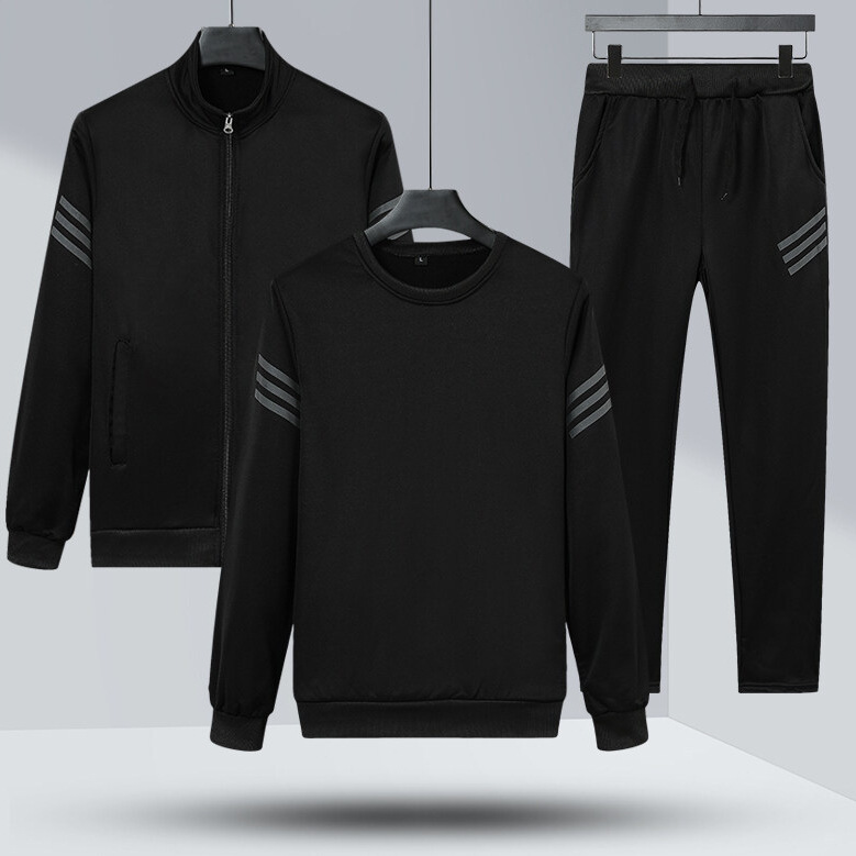 Spring and Autumn New Running Sports Suit Men's Cardigan Trousers Three-piece Set Middle-aged and Elderly Casual Suit