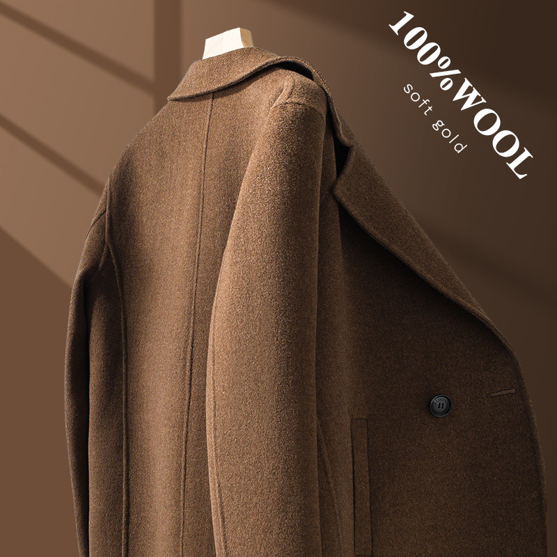 Winter Mid-length Double-sided Cashmere Coat Men's Double-breasted Clothing Collar Wool Woolen Off-knee Service Slim-fit Trenchcoat