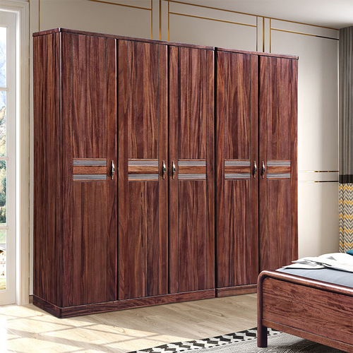 乌金木衣柜二三四五六实木衣柜大衣橱简约现代木质储物大容量衣柜