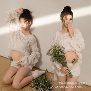 Photo studio maternity photo clothing new fashion simple wind light shadow pure wind pregnant mommy photography clothing at home