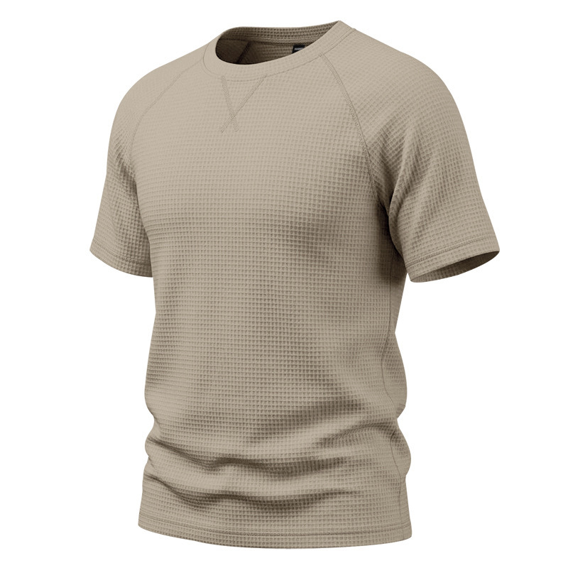 Men's Waffle Knit Short Sleeve T-Shirt, Breathable Textured Cotton-Like Fabric, Relaxed Fit Casual Tee For Summer_viptrois.com