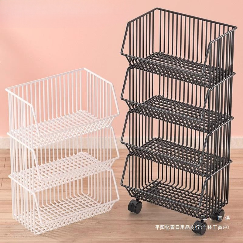新款厨房置物架落地多层小推车篮子菜筐收纳浴室储物夹缝移动台面