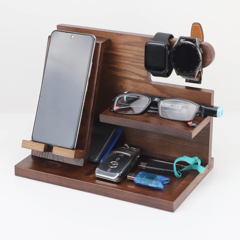 Solid Wood Storage Rack Bedside Table Mobile Phone Bracket Wristwatch Glasses Sundries Storage Rack Key Office Supplies Display Rack