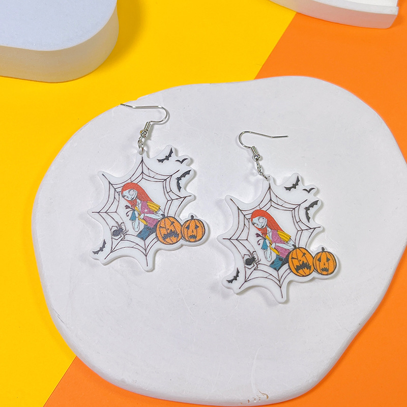 Pumpkin, Spider Web, Skull Pattern Women's Gender 1 Pair Halloween Hip-Hop Punk Pumpkin Spider Web Skull Arylic Drop Earrings