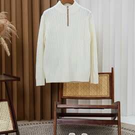 LP男秋冬经典麻花编织纹理半高领拉链套头羊绒毛衣 时尚保暖