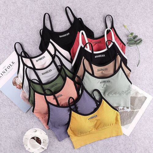 Outdoor Threaded Letter Striped Bralette with Padded Cup Bralette