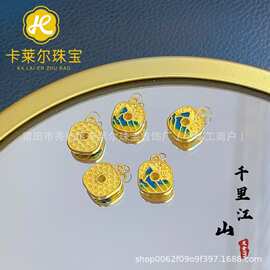 黄金999足金千里江山吊坠金店同款3D硬金挂坠女项链直播爆款代发