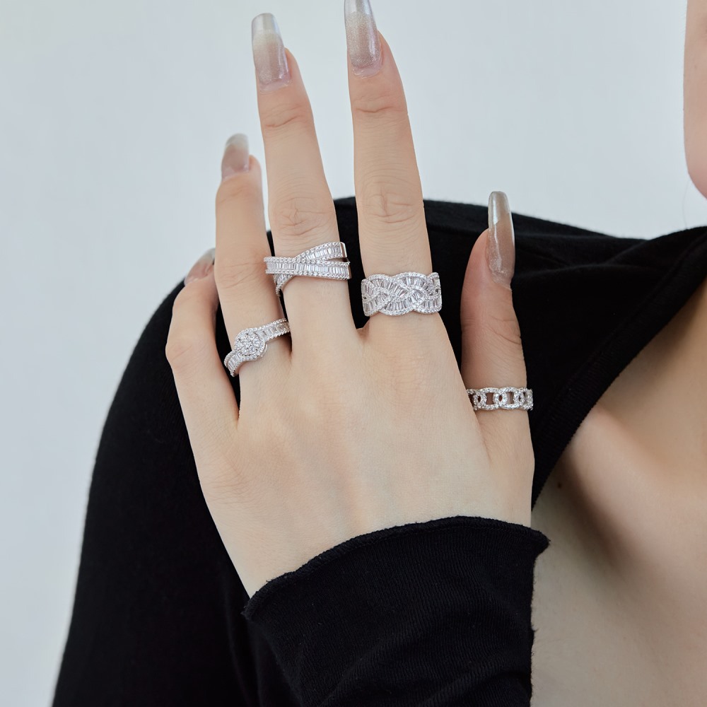 925 Sterling Silver Zircon U Shape Waves Heart Shape Rings display picture 3