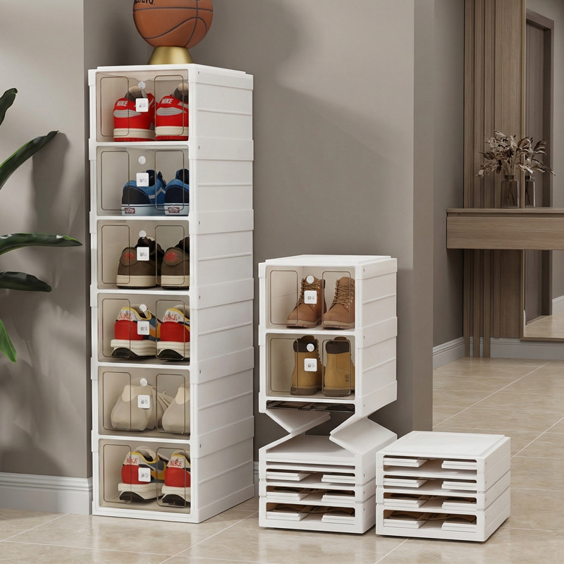 Installation-Free Shoe Box Gap Shoes Storage Box Transparent AJ Boots Foldable Shoe Cabinet Living Room Plastic Shoes Storage