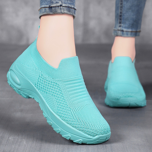 Women's Casual Spring Thick-Heeled Shoes, Solid Color, Versatile, Heel Height, Feather Mesh Breathable Net Shoes, Wholesale