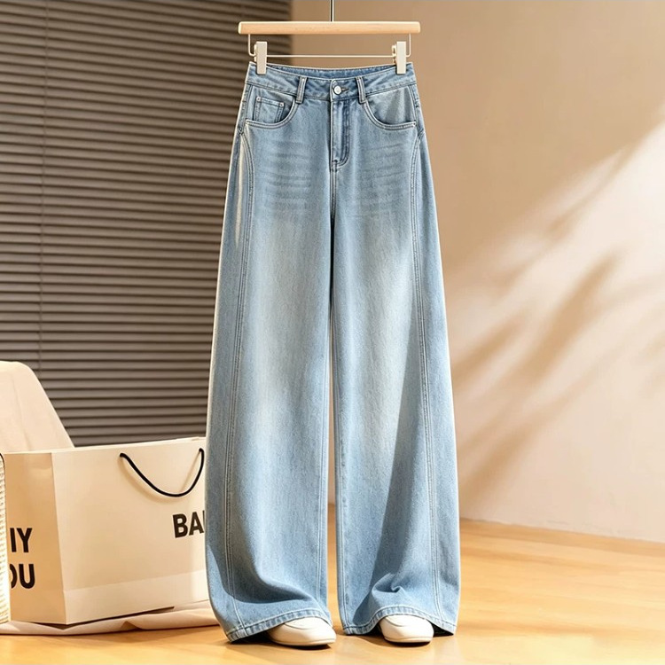 Light-colored Tencel Lyocell jeans for women, summer thin style, 2026 new model, high-waisted, loose, wide-leg, slimming straight pants Light-colored Tencel Lyocell jeans for women, summer thin style, 2026 new model, high-waisted, loose, wide-leg, slimming straight pants