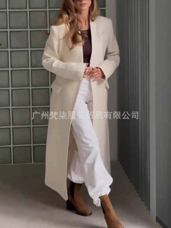 欧美跨境2025亚马逊TK爆款气质百搭长款西服大衣休闲开衫风衣外套|undefined