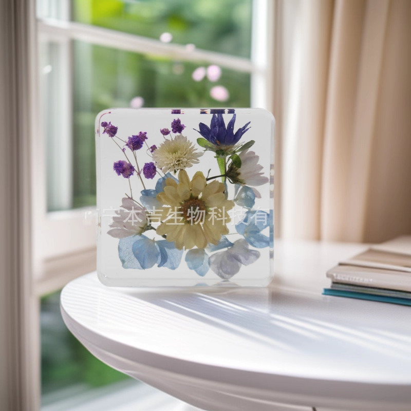高级手工定制干花镶嵌环氧树脂桌面书镇摆件家居客厅书房装饰摆件