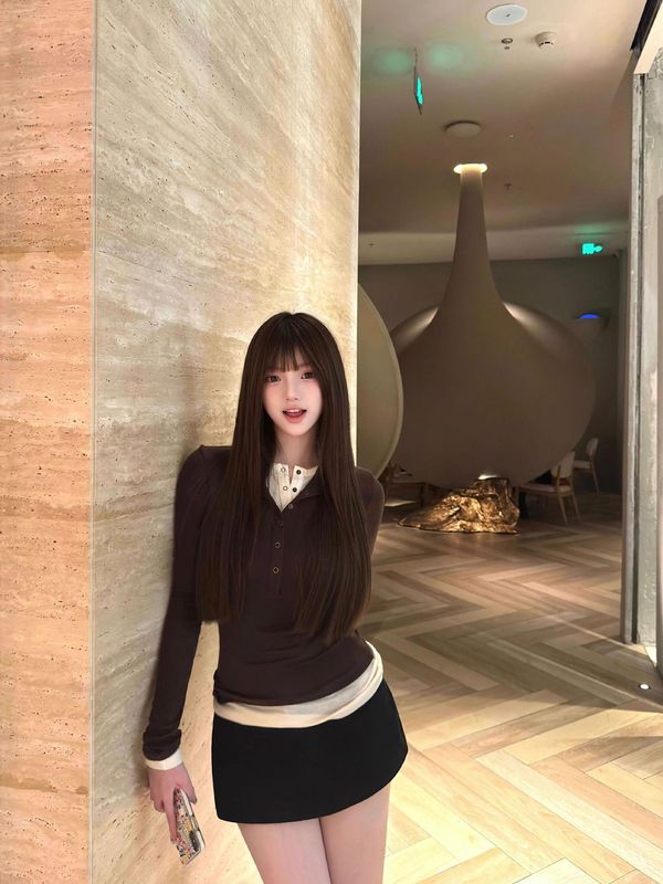 咖色假两件打底衫长袖t恤女春秋2025新款修身显瘦设计感小众上衣|undefined