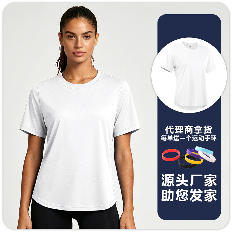 F8233 mujer protector solar transpiración sudor yoga ropa de ejercicio correr cuello redondo mangas cortas sueltas camiseta deportiva casual