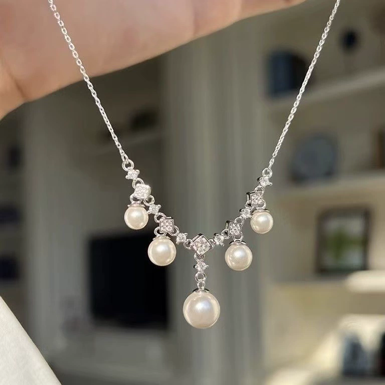 S925 ультра-мигающий циркон жемчужное ожерелье женские кисточки