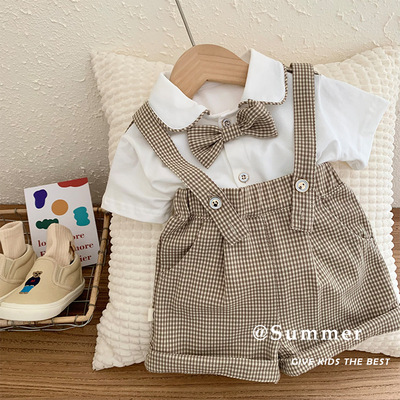 Детская летняя модная рубашка с бантиком для мальчиков, 0-6 лет