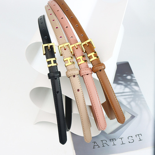 Wholesale multi-color optional women's leather thin belt women's outer dress women's H buckle small belt jeans belt