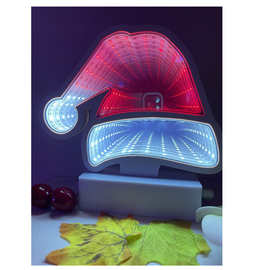 led小夜灯隧道灯新款圣诞造型礼品生日礼物圣诞树帽袜创意镜面灯
