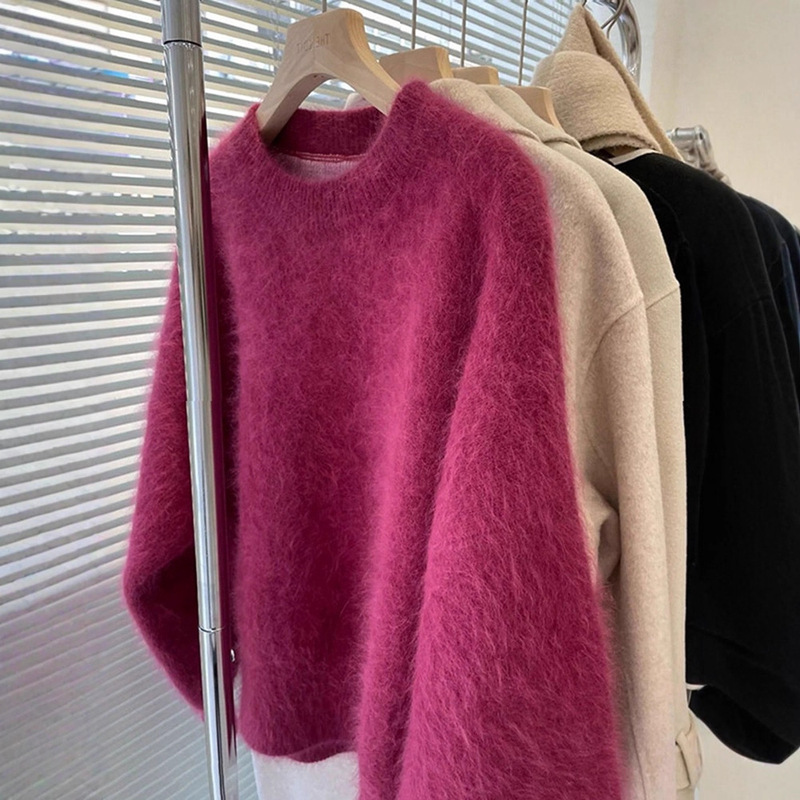 2025 Autumn and Winter Fairy Super Nice High-End Design Niche Western Style Raccoon Velvet Dragon Fruit Color Sweater Jacket 2025 Autumn and Winter Fairy Super Nice High-End Design Niche Western Style Raccoon Velvet Dragon Fruit Color Sweater Jacket