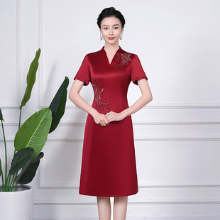 2025 Summer New Acetic Acid Bead Elegant Short-sleeved Long dress Wedding Wedding Banquet Xi Po Xi Ma Dress