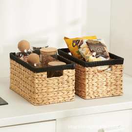 跨境热销跨镜置物筐水葫芦草手工编织收纳篮草编篮子杂物收纳筐子