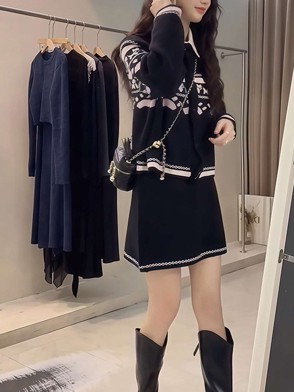 温柔风法式针织两件套裙女春秋2025新款毛衣外套短裙高级感套装裙|undefined