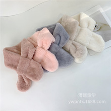 儿童围巾2025新款男女宝宝长条交叉毛绒围巾纯色光板婴童保暖围脖