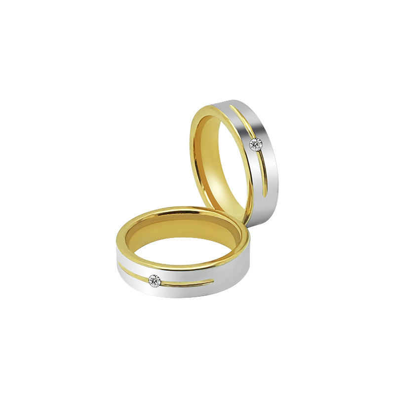 Anillo de tungsteno de acero europeo y americano al por mayor oro CNC incrustado de zircon anillo de pareja de personalidad de la calle universal image 4