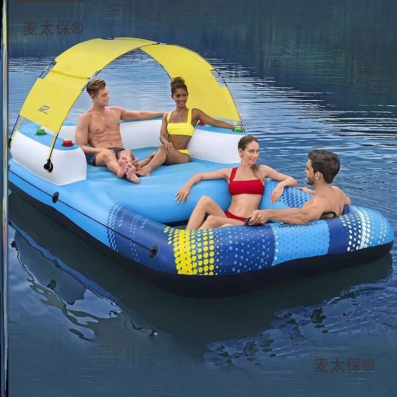 水上帐篷浮台多人浮床浮岛游泳气垫床大号漂浮垫充气躺椅沙麦太保
