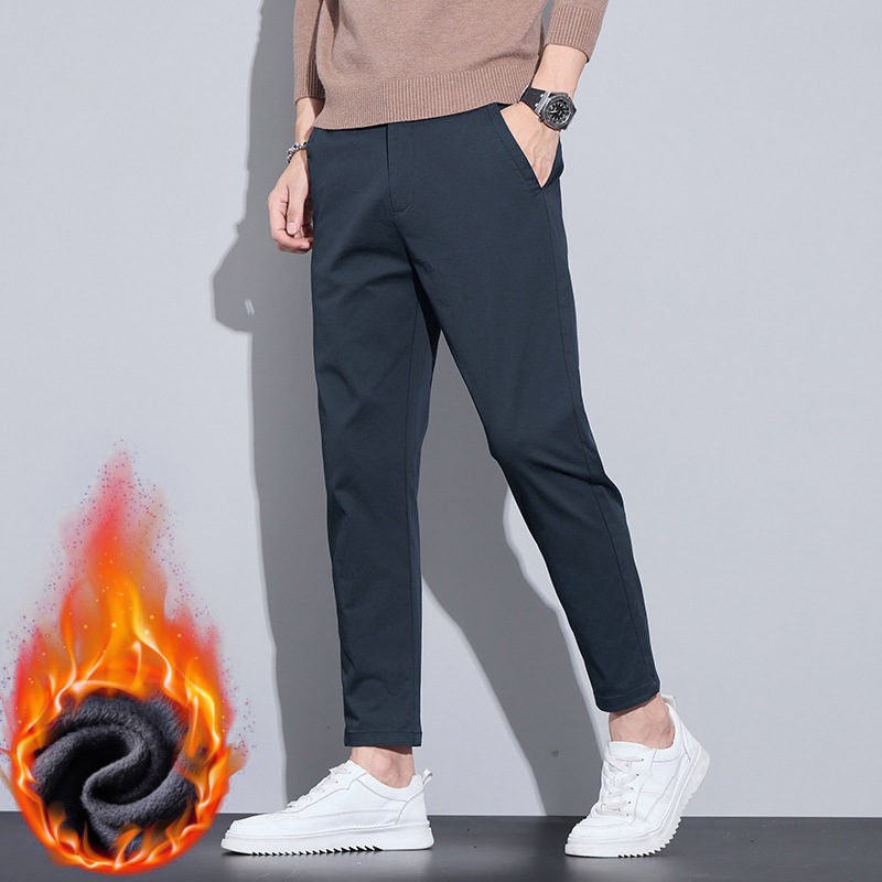 Fleece-Lined Pants Winter Men's Pants Fleece-Lined Straight-Leg Pants Men's Winter Style Fleece-Lined Cropped/Long Pants Warm Pants