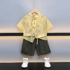 Summer Hanfu Short Sleeve Set for Boys - Ancient Style Newborn Baby Retro Thin Short Sleeve Two-Piece Children's Tang Suit