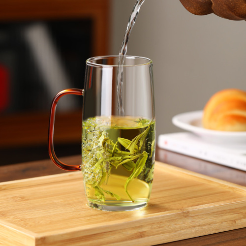 Glass thickened heat-resistant green tea cup for men, special tea cup with handle, office drinking cup