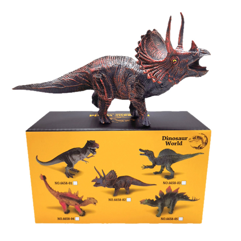 Envío libre de goma suave dinosaurio mundo juguete niños nuevo modelo simulación Tyrannosaurus Triceratops traje juguete