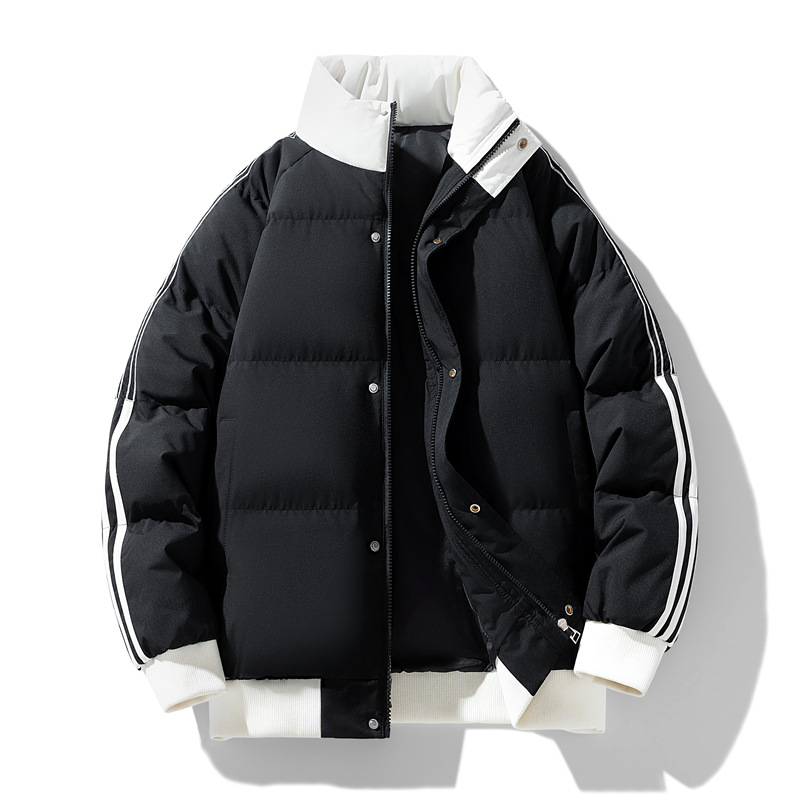 Vêtements rembourrés en coton rayé à col montant pour hommes et femmes, vêtements rembourrés en coton épais haut de gamme, vestes rembourrées en coton amples pour couples (hommes)_voghion.com