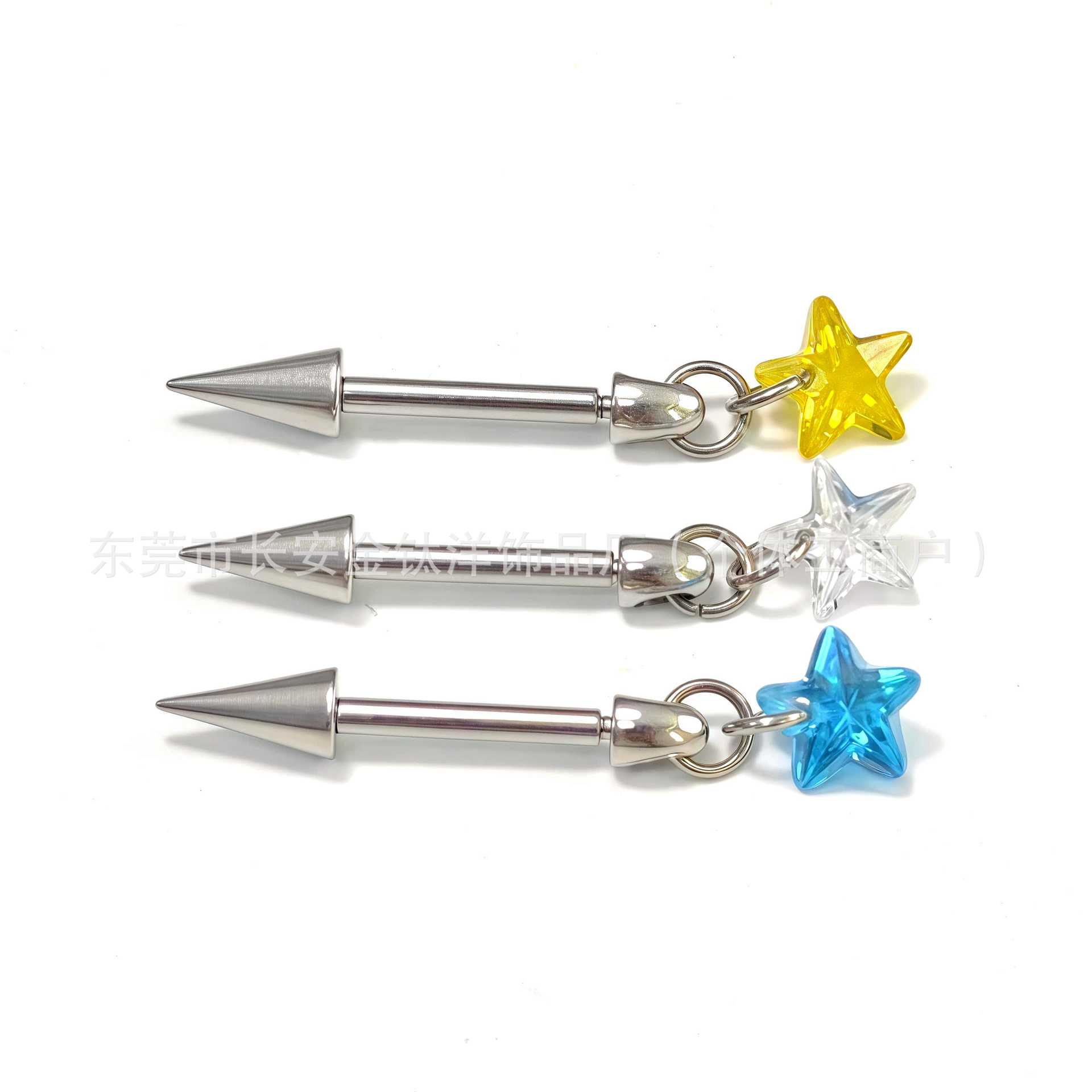 F136 Titanium Inner Tooth Pointed Cone Five-Pointed Star Pendant Earrings - Devil Nail Ear Bone Nail G23 Titanium Alloy Piercing Jewelry detail image 7