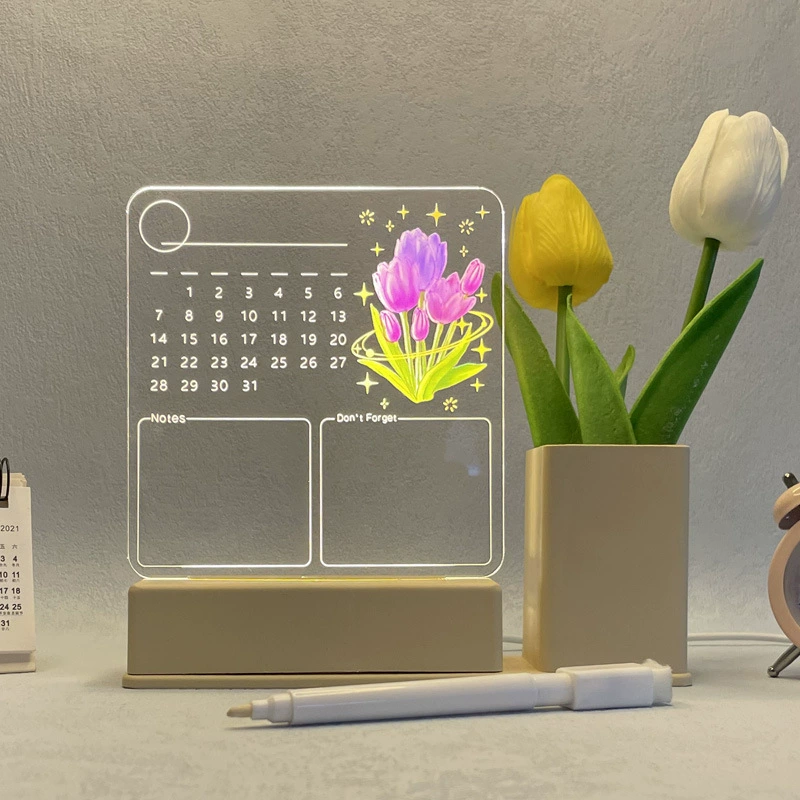 Pens holder, night light, calendar, acrylic board, LED lantern for bed, 3D