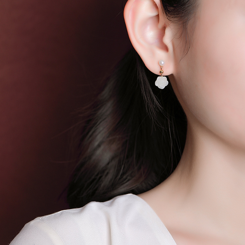 Bông tai bạc S925 mạ vàng đính ngọc trai và đá sapphire phong cách hoa hồng — Kiểu ngọc trai Sapphire