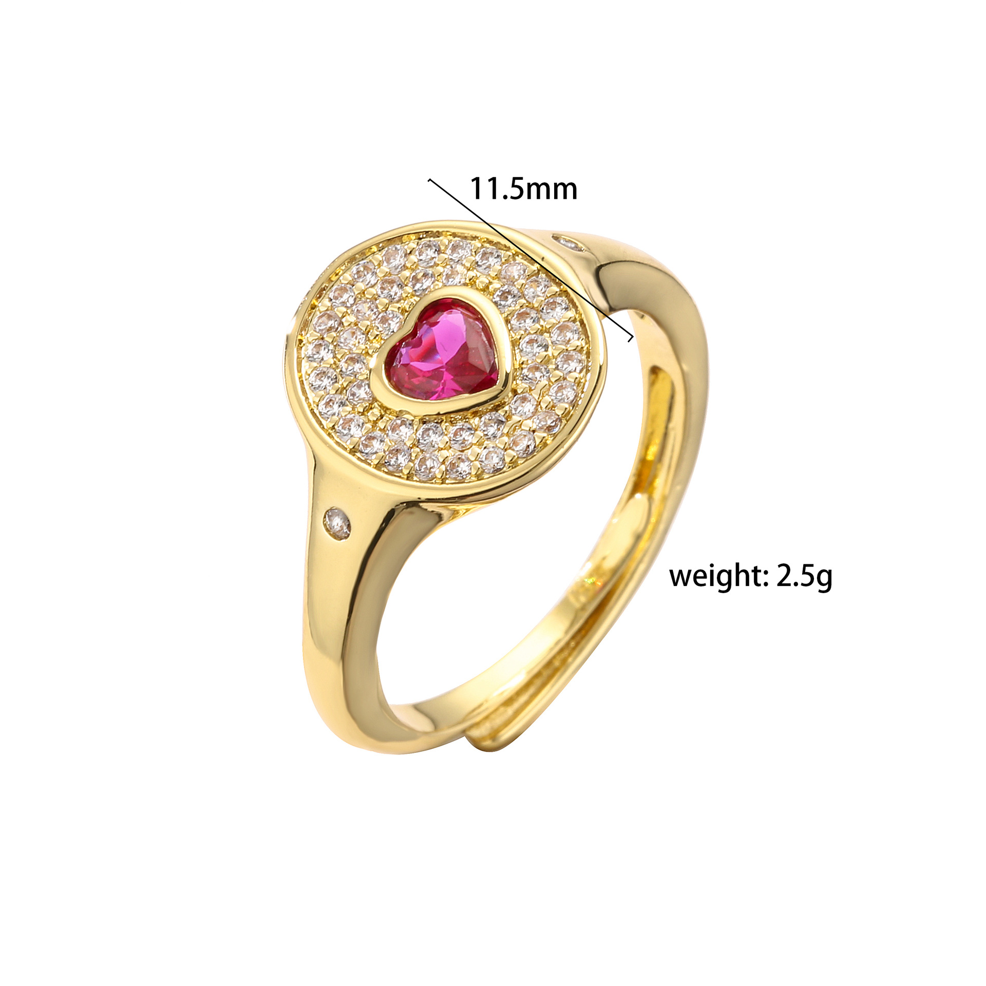 Fashion Heart Shape Copper Plating Inlay Zircon Rings 1 Piece