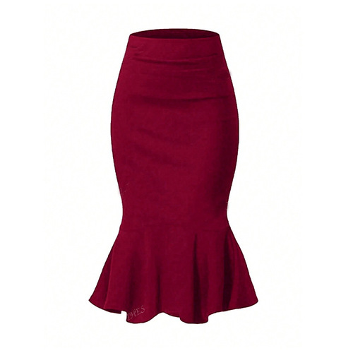European and American-style elegant skirt—spring/summer hip-hugging mermaid skirt in solid colors