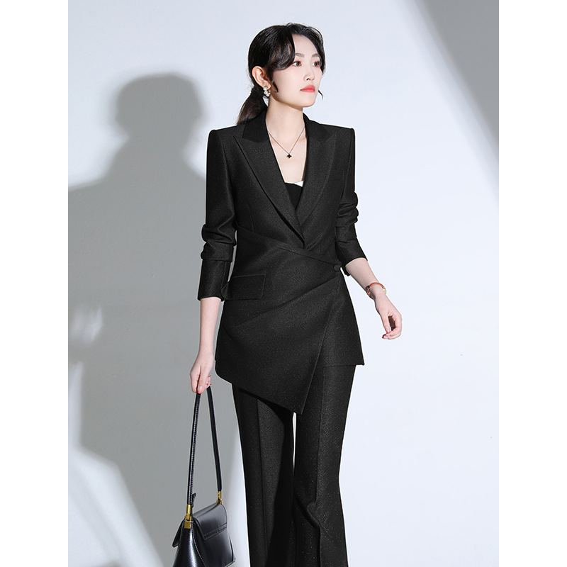 Professional Suit New 2025 Spring and Autumn Long-sleeved High-end Black Jacket Women's Slim-fit Elegant Two-piece suit