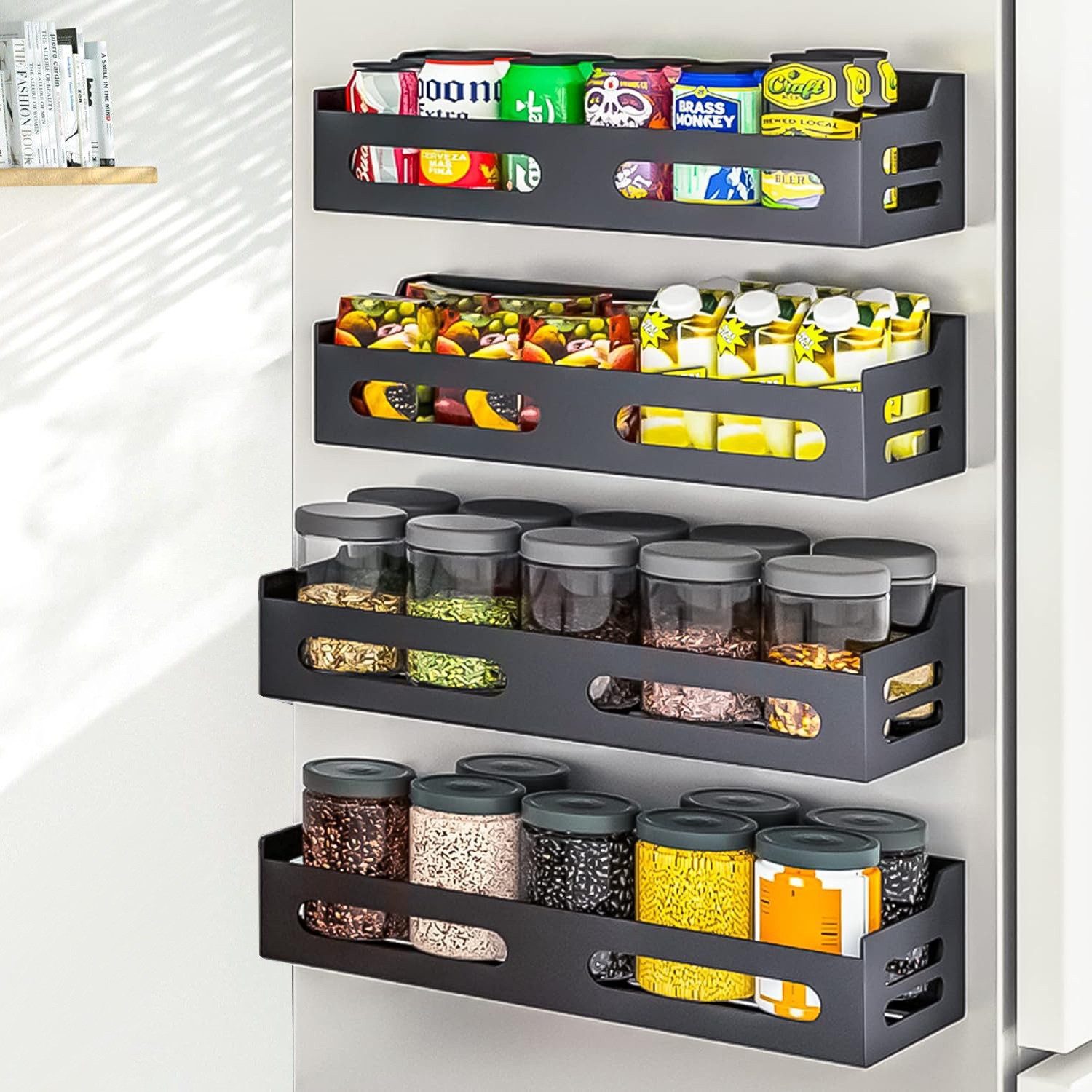 Estante magnético para refrigerador, sin necesidad de taladrar, estante móvil para especias, estante colgante lateral para refrigerador, estante de almacenamiento para utensilios de cocina.