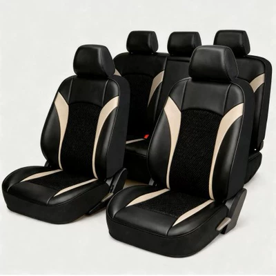 New cross-border car seat cushion, single-person car seat cushion, leather breathable cushion, European and Middle Eastern car seat cushion (Universal seat cover) - black-rice-side-wing-nine-piece-set