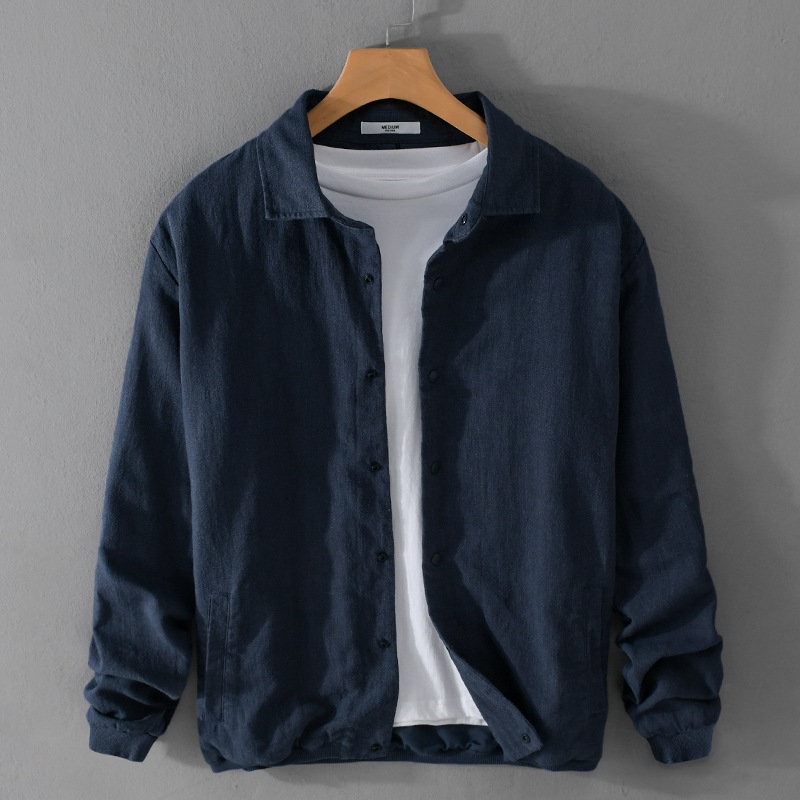 Spring and Autumn Men's Linen Jacket Loose Simple Casual Youth Versatile Cotton and Linen Men's Top Y202