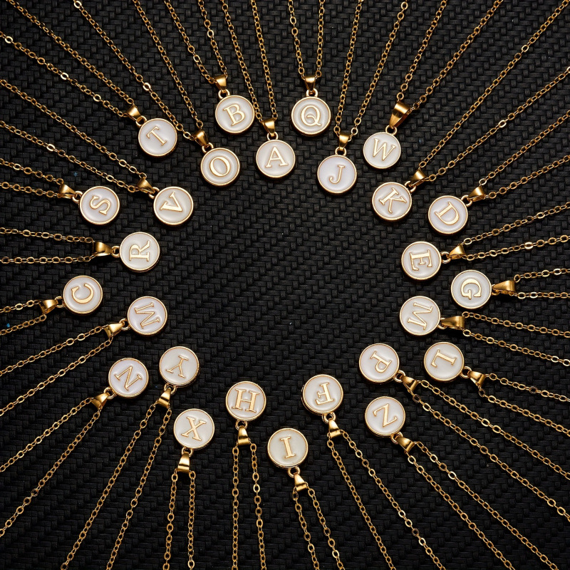 跨境外贸新款代发Necklace White Zinc Letters with Golden Tone