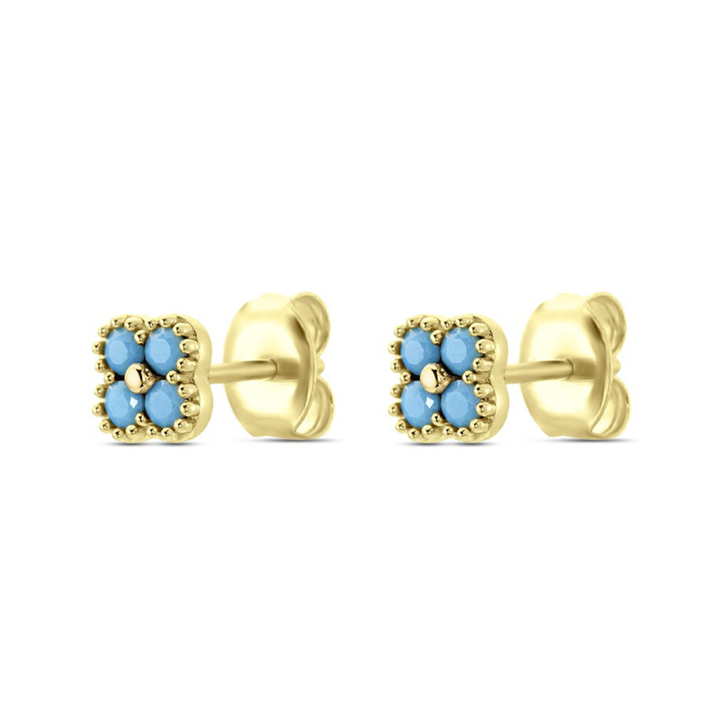 1 Paire Style Simple Géométrique Pétale Placage Incruster Le Cuivre Turquoise Strass Boucles D'Oreilles display picture 9