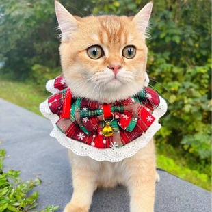 Pet Christmas bow tie bib saliva towel cat dog bell scarf holiday jewelry plaid lace maid cos
